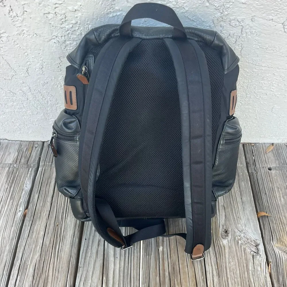 Coach Terrain Trek Backpack Perforated Leather Nylon Bag Black F57477
